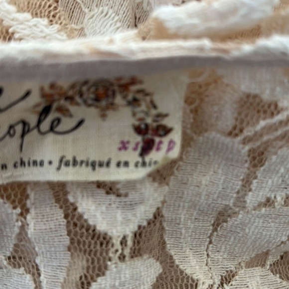 Free People Dress Womens XS Cream Miles Of Lace Sheer Lace Mini Neutral Feminine - Picture 6 of 7